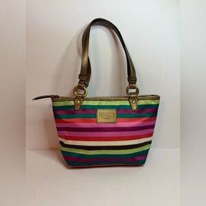 Coach Legacy Mini Tote Bag Multicolor Striped Sateen Fabric